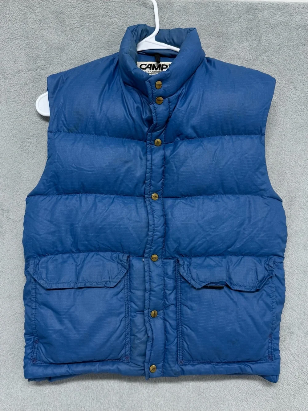 Vintage Camp 7 Prime Down Puffer Jacket Vest Blue Ski USA 1980s Gorp Mens Small